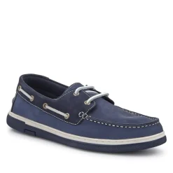 Rubber Soled Leather Boat Shoes - Navy