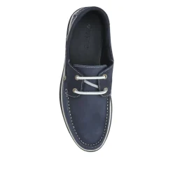 Rubber Soled Leather Boat Shoes - Navy