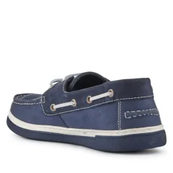 Rubber Soled Leather Boat Shoes - Navy