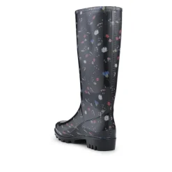 Rubber Waterproof Wellies - Black Floral