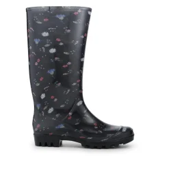 Rubber Waterproof Wellies - Black Floral