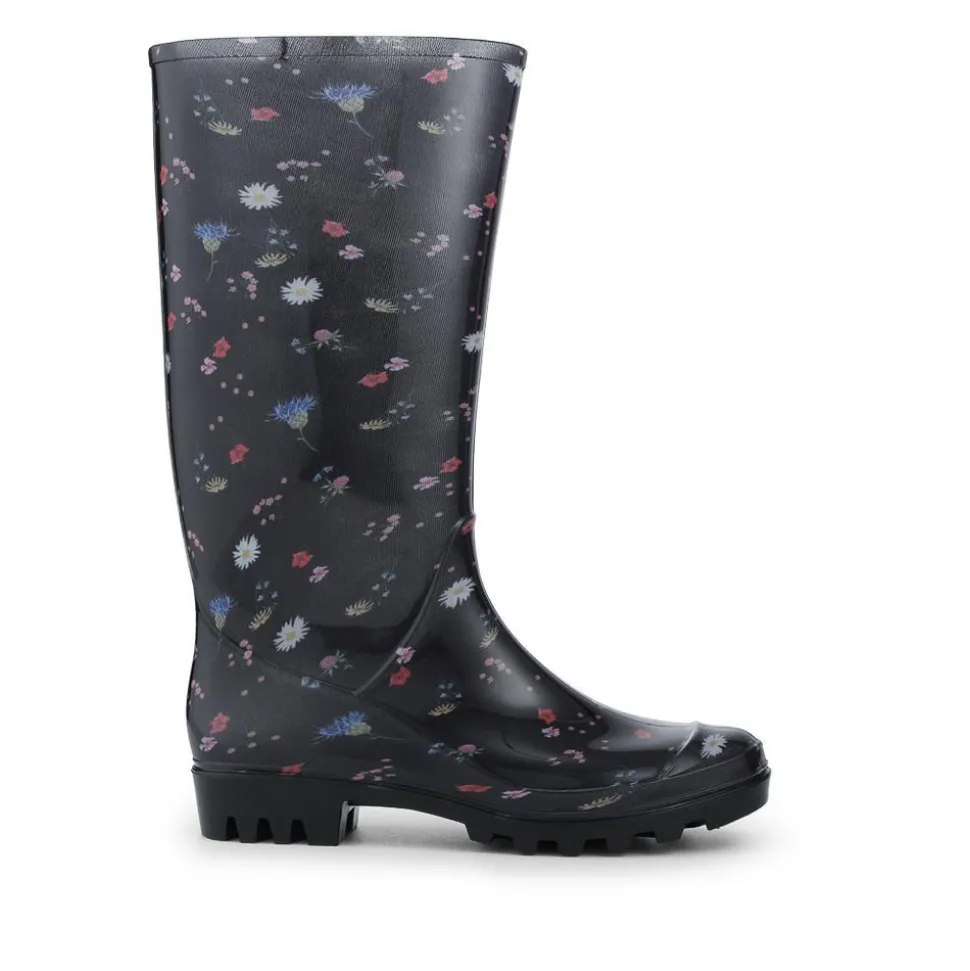 Rubber Waterproof Wellies - Black Floral