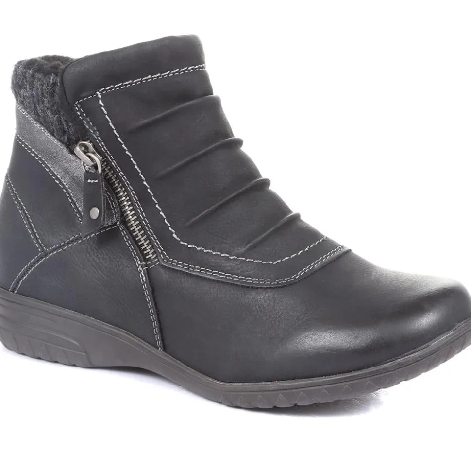 Ruched Ankle Boots - Black