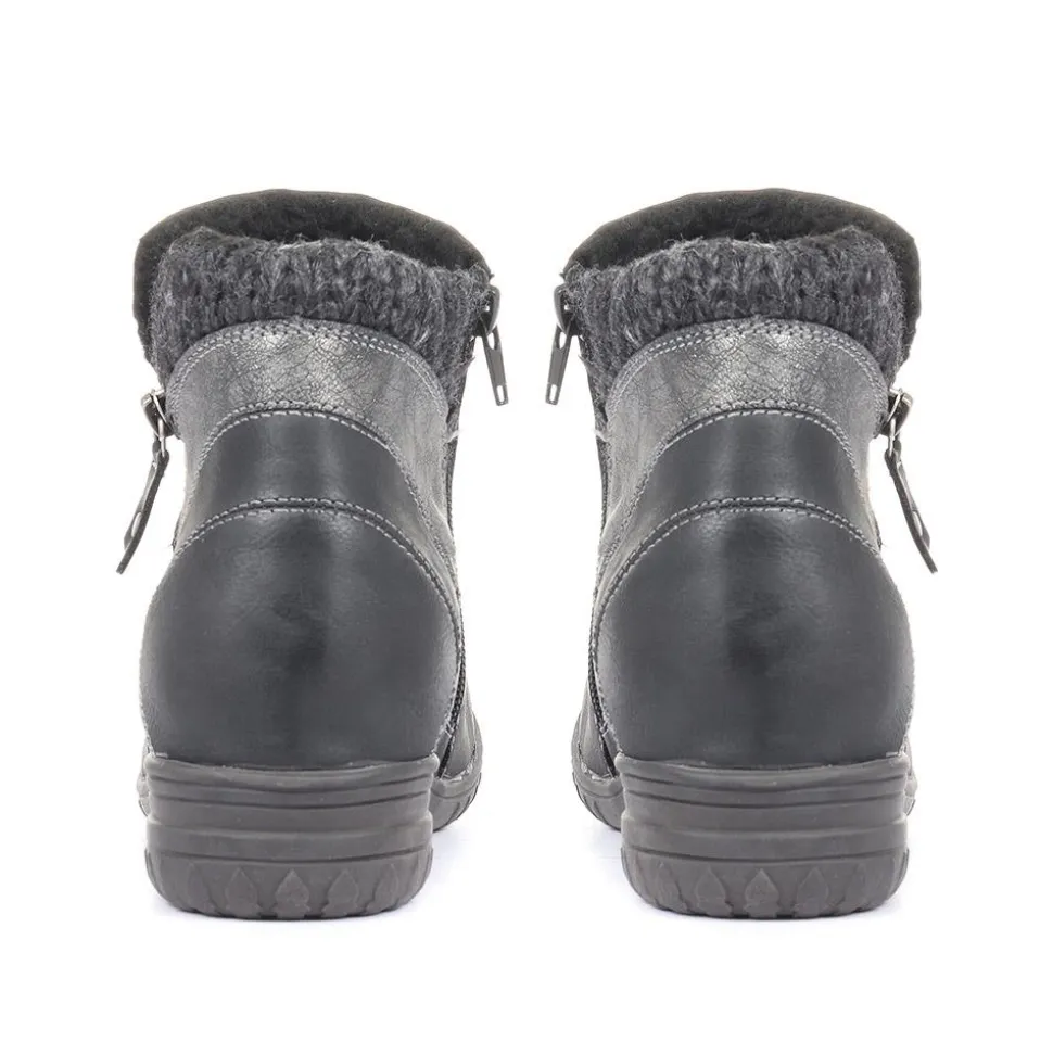 Ruched Ankle Boots - Black