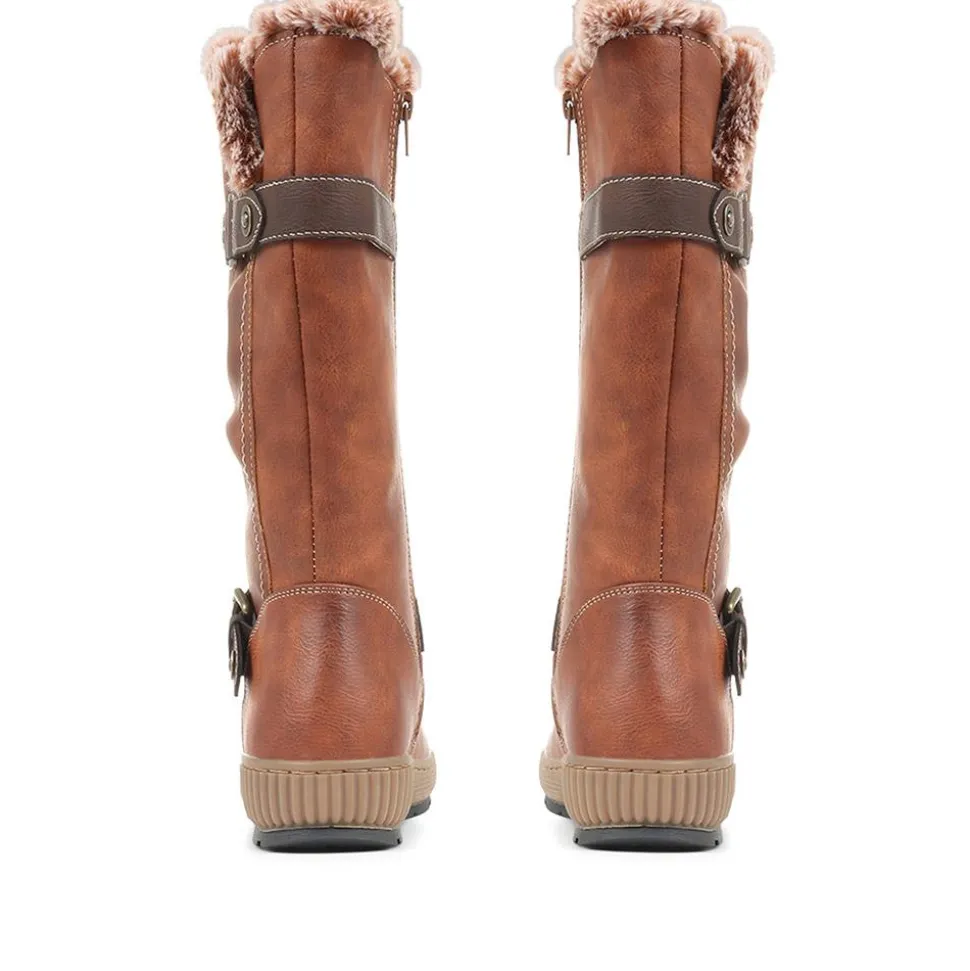 Ruched Calf Boot - Brown