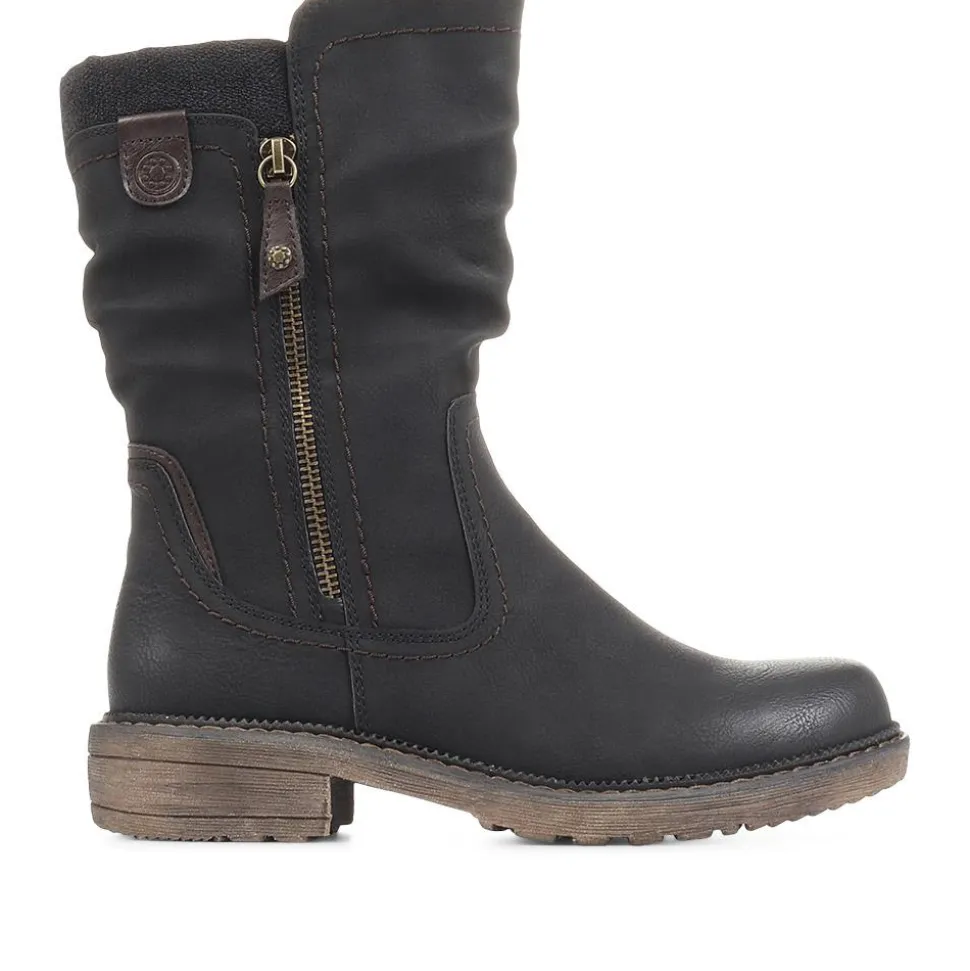 Ruched Calf Boots - Black