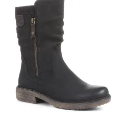 Ruched Calf Boots - Black