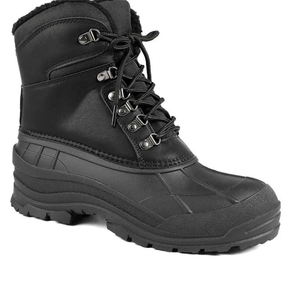 Rugged Warm Lined Lace Up Weather Boots - Black