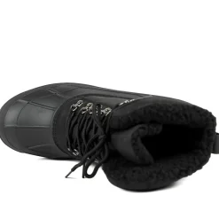 Rugged Warm Lined Lace Up Weather Boots - Black