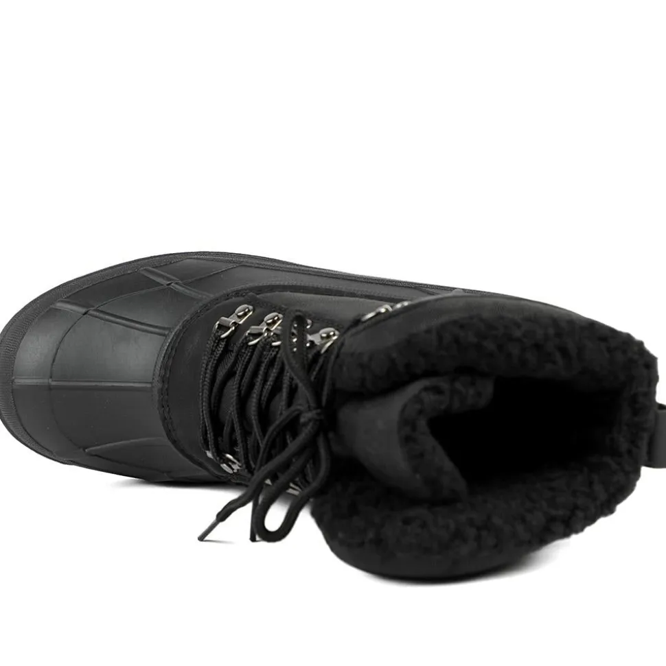 Rugged Warm Lined Lace Up Weather Boots - Black