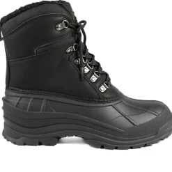 Rugged Warm Lined Lace Up Weather Boots - Black