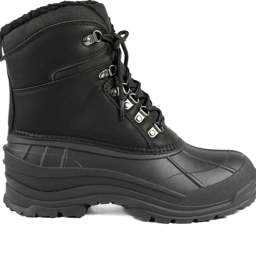 Rugged Warm Lined Lace Up Weather Boots - Black