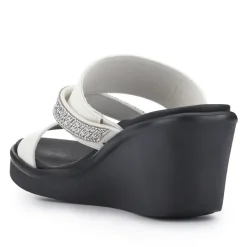 Rumble On Wedge-Heeled Mules - White