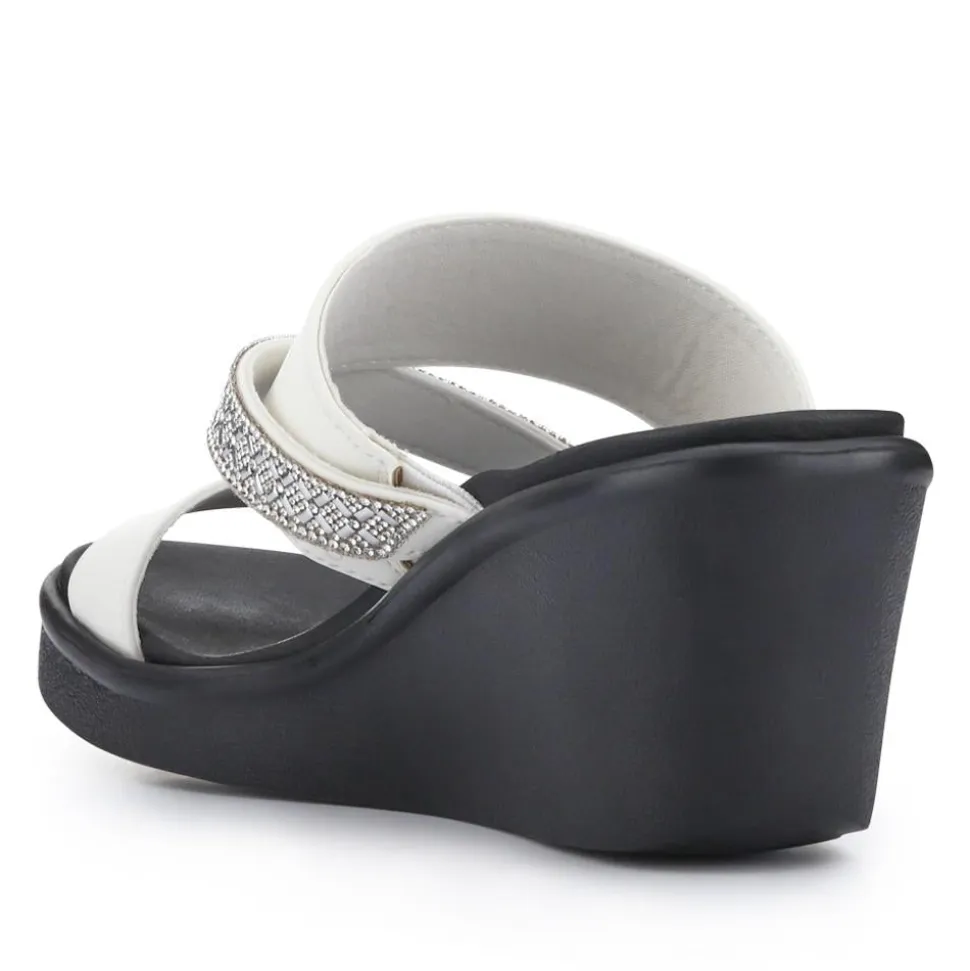 Rumble On Wedge-Heeled Mules - White
