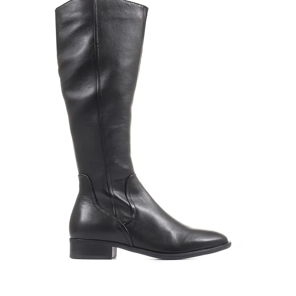 Sabina-01 Leather Knee High Boots - Black