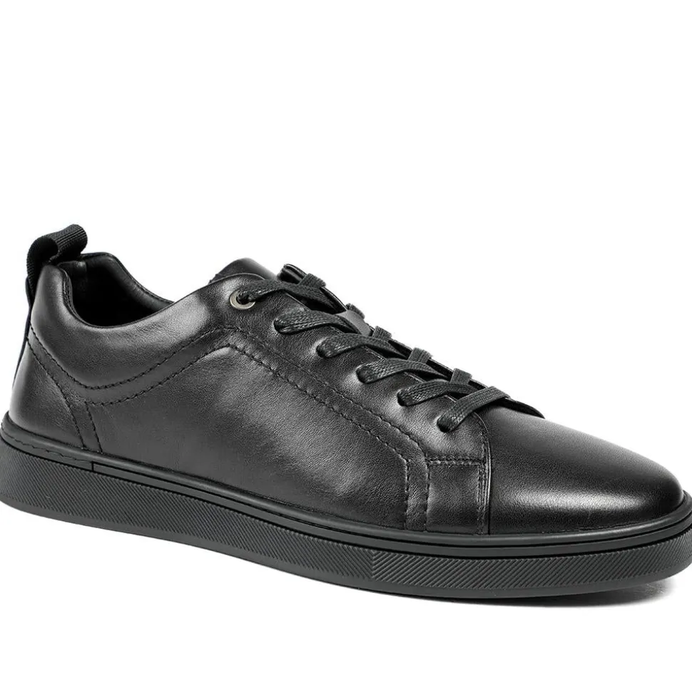 Salvador Leather Lace Up Trainers - Black Leather