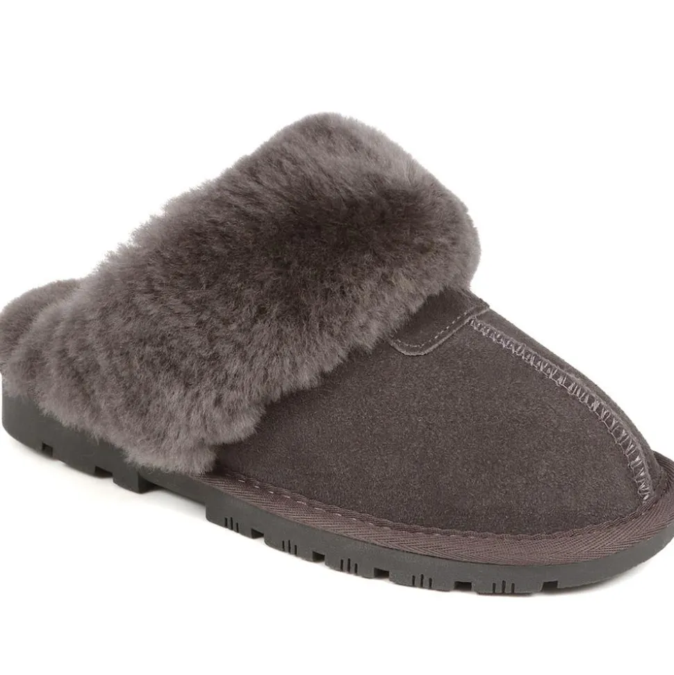 Sheepskin Lined Slippers - Grey