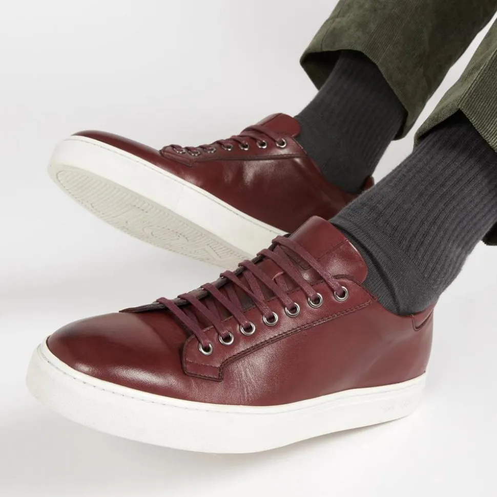 Simon Leather Men's Trainers - Burgundy