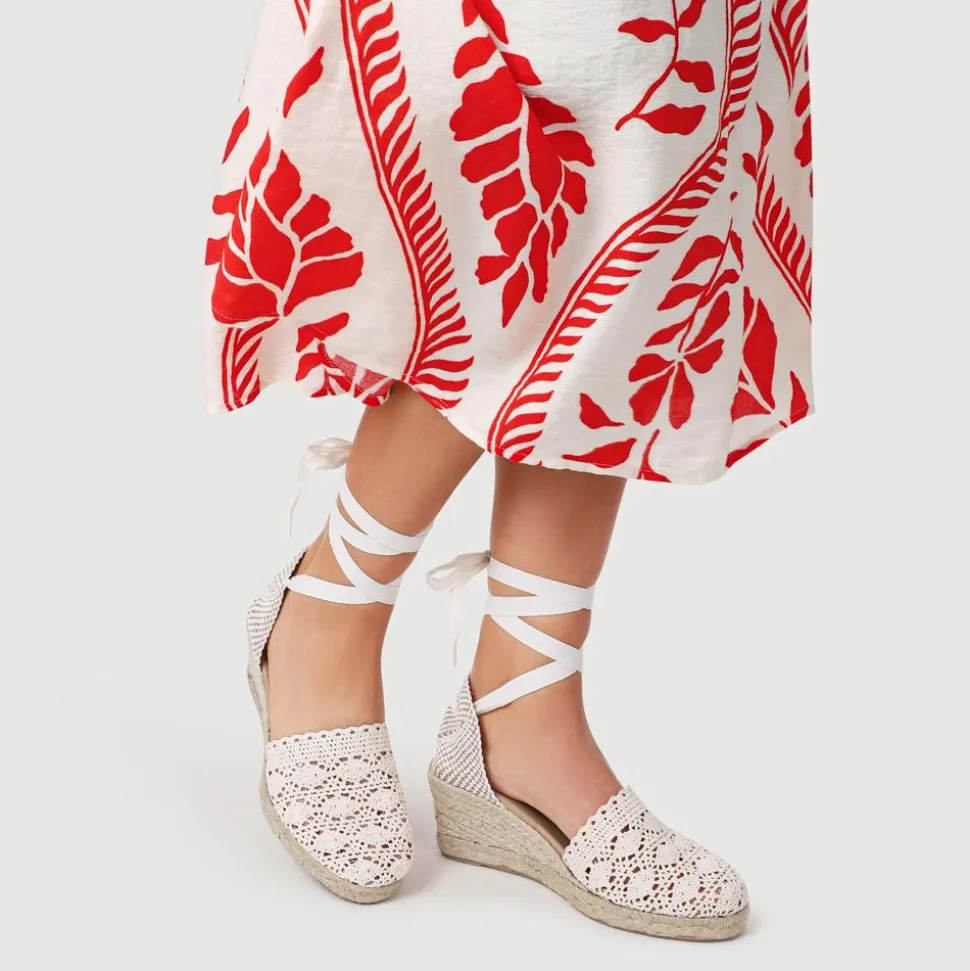 Single Lace Wedge Sandals - Natural