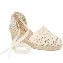 Single Lace Wedge Sandals - Natural