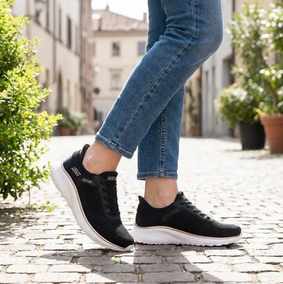 Skechers BOBS Squad Chaos Current-Muse Trainers - Black-Rose Gold