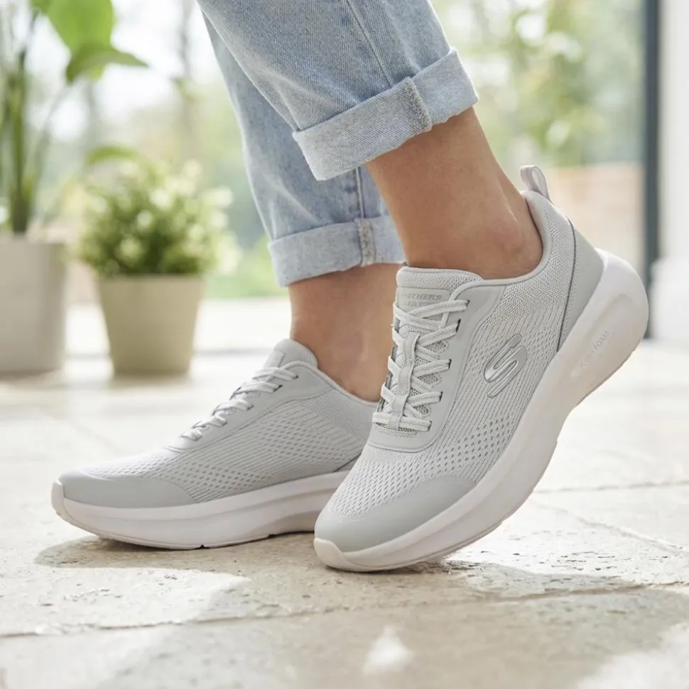 Skechers Lace Up Plush Foam® Trainers - Grey-Pink