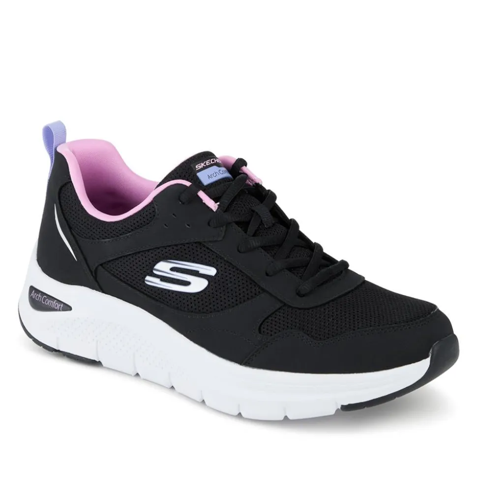 Skechers Memory Foam Lace Up Trainers - Black-Purple