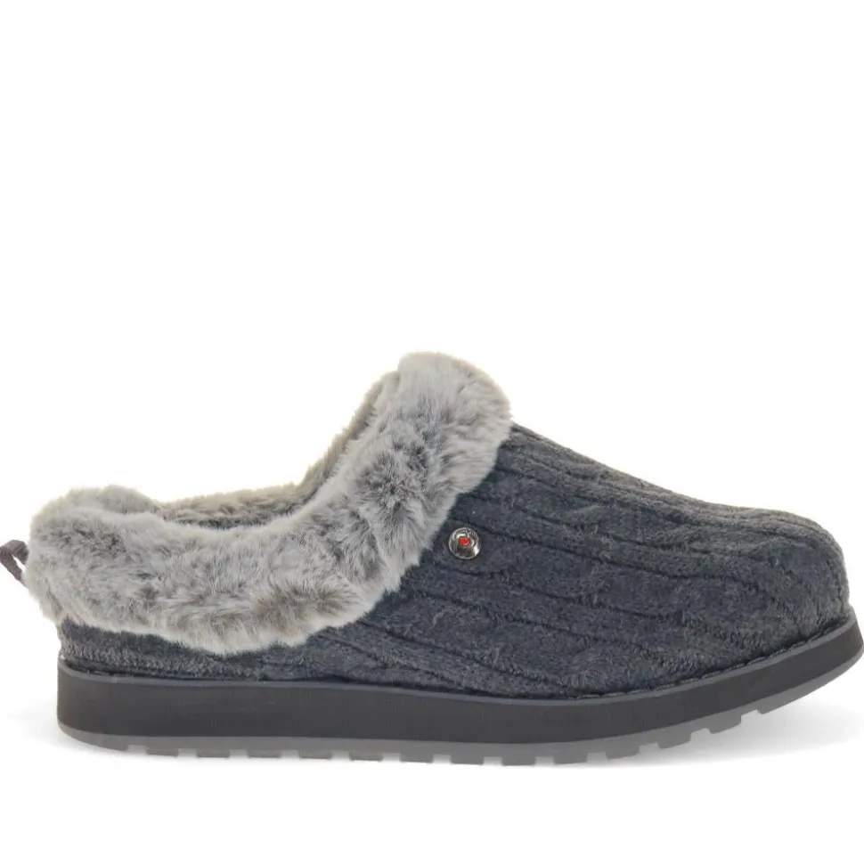 Skechers Wide Fit Bobs Ice Angel Mule Slippers - Charcoal