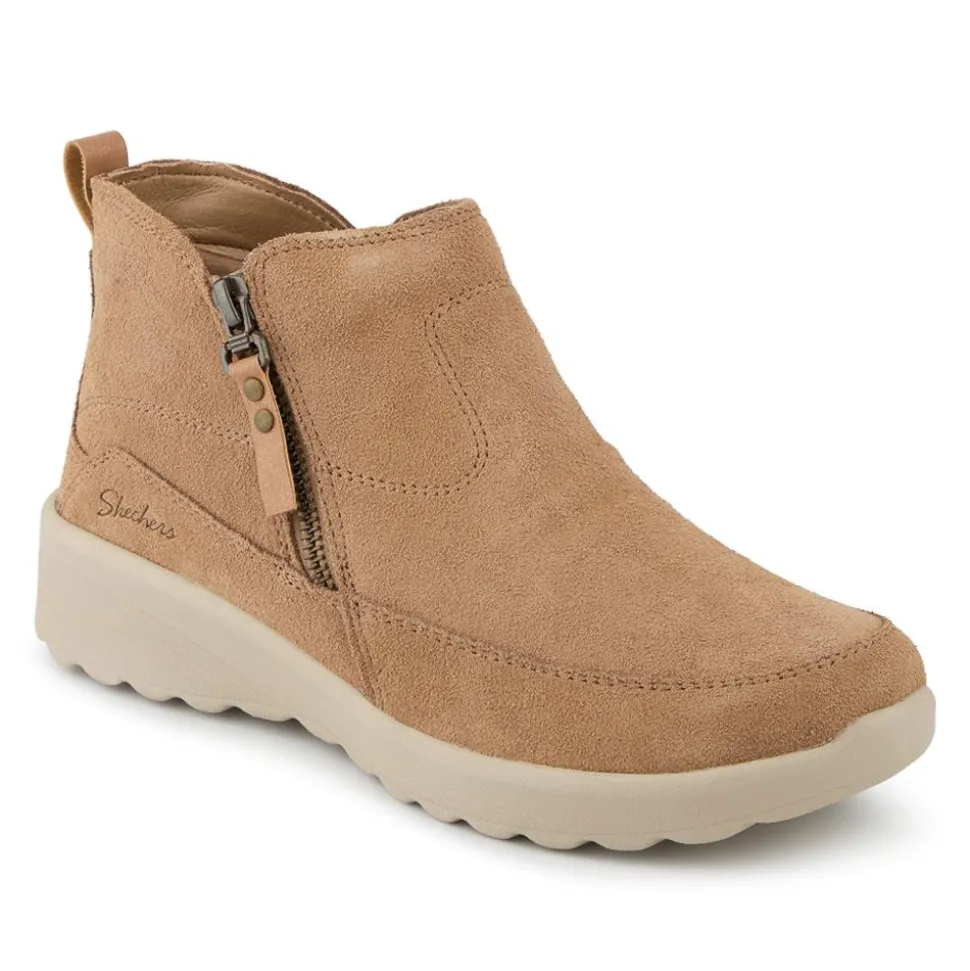 Skechers Zip Up Leather Boots - Tan