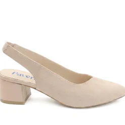 Slingback Block Heel Court Shoes - Beige
