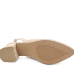 Slingback Block Heel Court Shoes - Beige