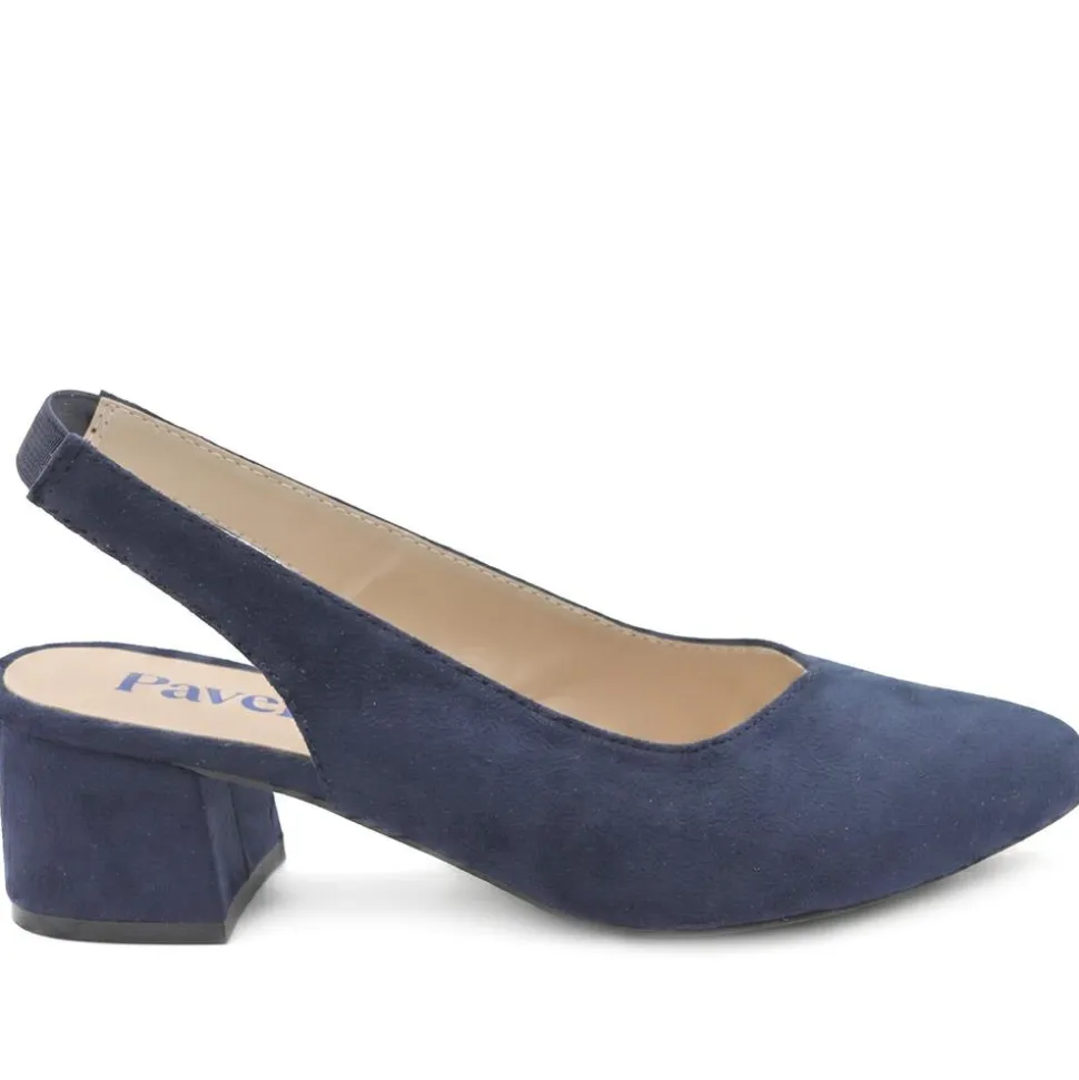 Slingback Block Heel Court Shoes - Navy