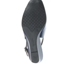 Slingback Peep-Toe Wedge Heels - Navy Patent