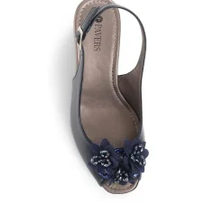 Slingback Peep-Toe Wedge Heels - Navy Patent