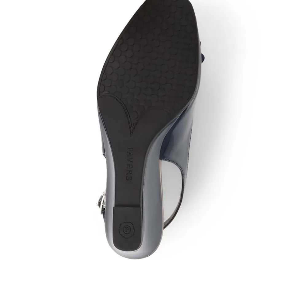 Slingback Peep-Toe Wedge Heels - Navy Patent