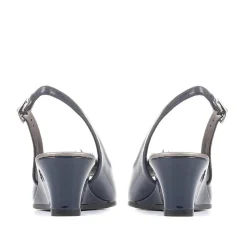 Slingback Peep-Toe Wedge Heels - Navy Patent