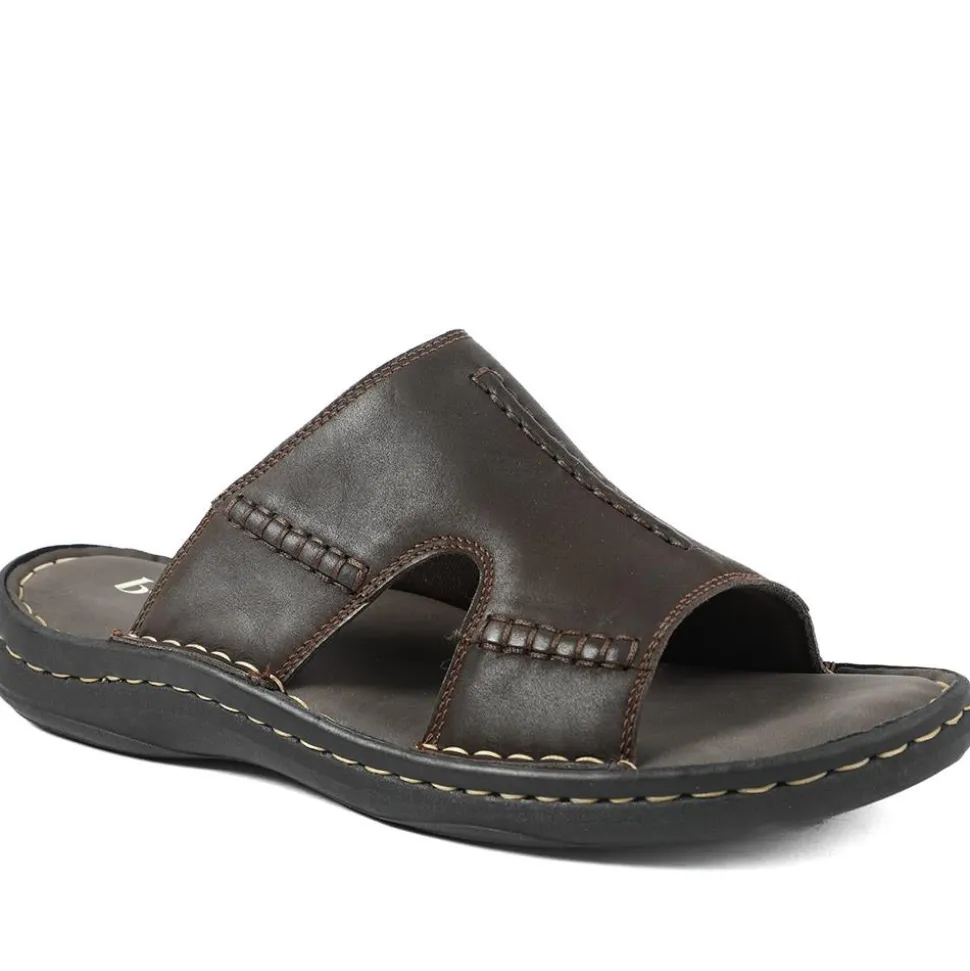 Slip On Leather Mule Sandals - Dark Brown