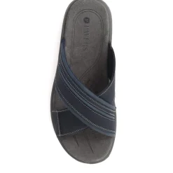 Slip-On Leather Mule Sandals - Navy