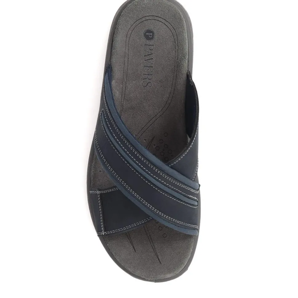 Slip-On Leather Mule Sandals - Navy