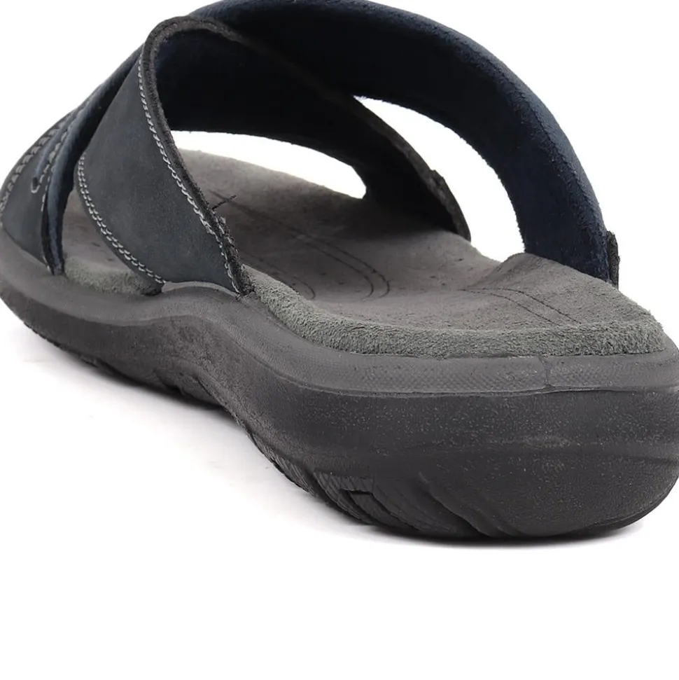 Slip-On Leather Mule Sandals - Navy