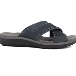 Slip-On Leather Mule Sandals - Navy