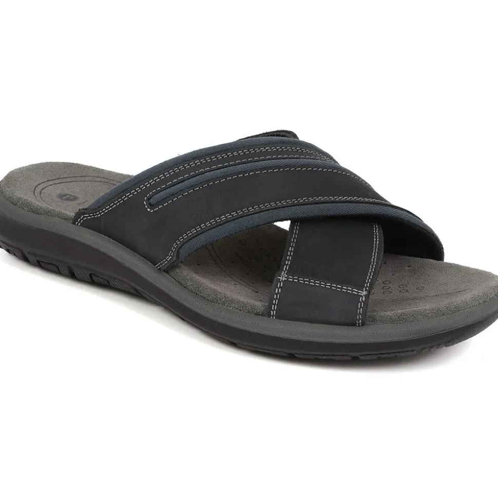 Slip-On Leather Mule Sandals - Navy