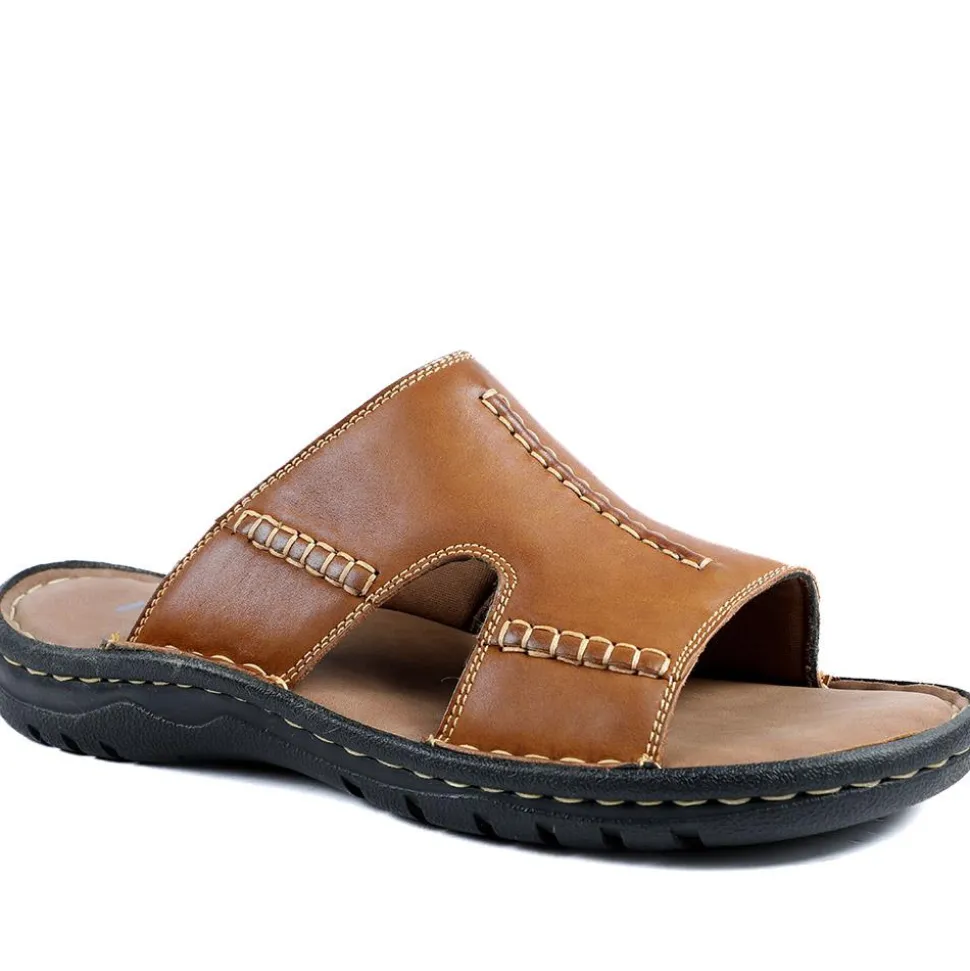 Slip On Leather Mule Sandals - Tan