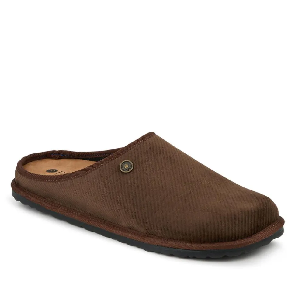 Slip-On Mule Slippers With Grip Sole - Brown