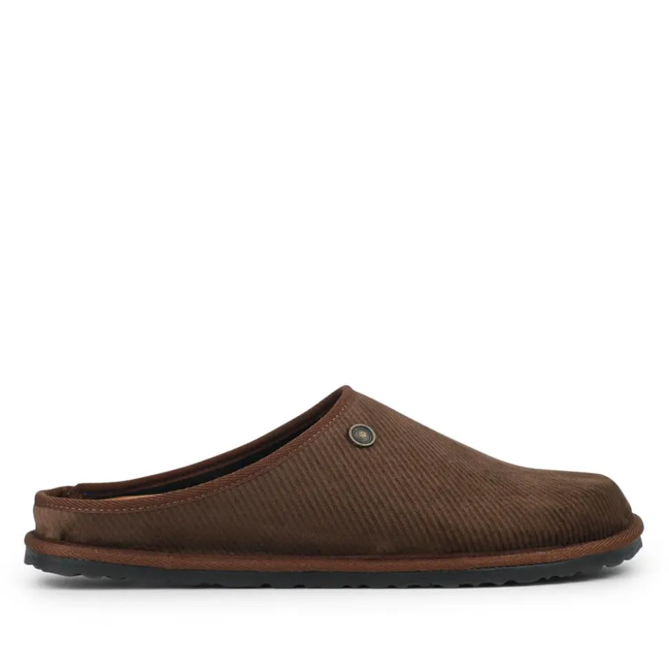 Slip-On Mule Slippers With Grip Sole - Brown