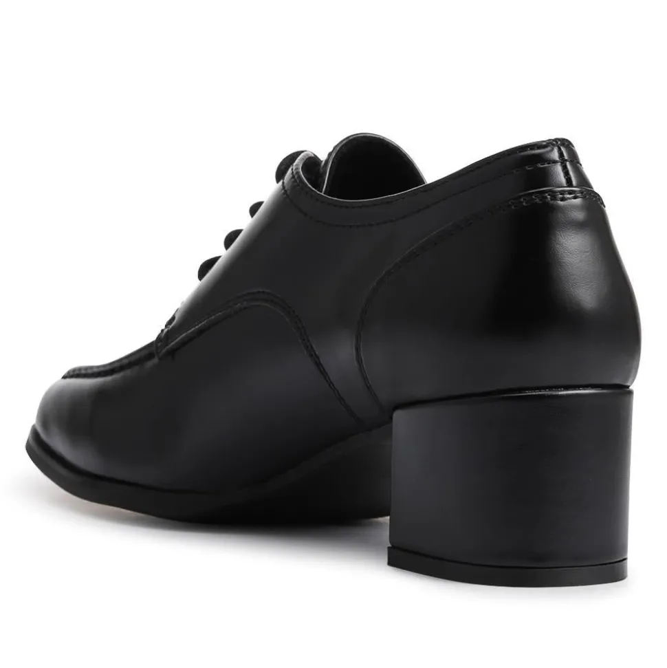 Smart Block-Heeled Lace-Up Shoes - Black