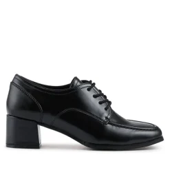 Smart Block-Heeled Lace-Up Shoes - Black