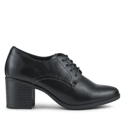 Smart Block Heeled Lace-Up Shoes - Black