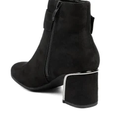 Smart Block-Heeled Long Boots - Black Faux Suede
