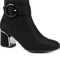Smart Block-Heeled Long Boots - Black Faux Suede